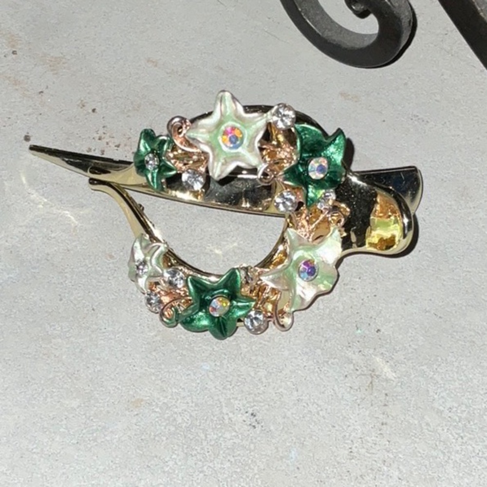 Hair Claw Clip Large Gold tone flower rhinestone